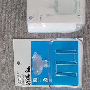 Room essentials soap holder and cap for toothpaste toothbrush